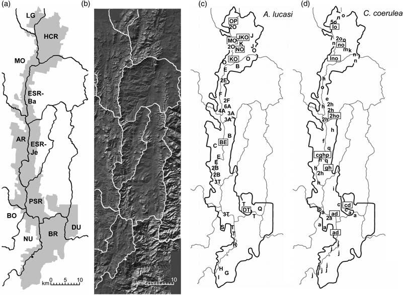 4514 P. SUNNUCKS ET AL. Fig. 1 (a) Sub-catchment-based microbiogeographical regions (delineated with black lines) within Tallaganda (grey shading).