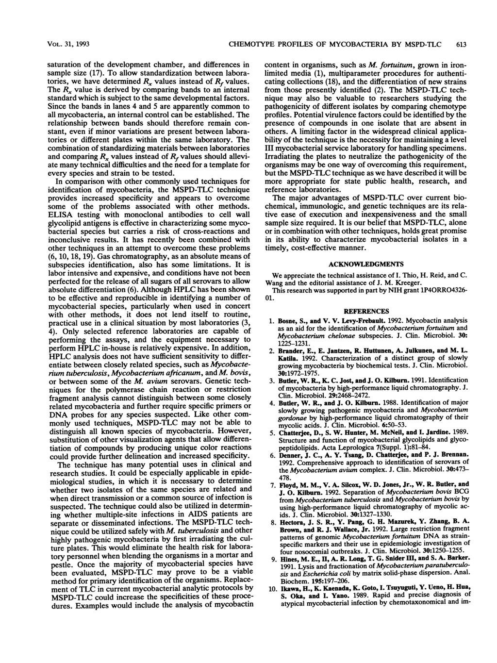 VOL. 31, 1993 CHEMOTYPE PROFILES OF MYCOBAC1ERIA BY MSPD-TLC 613 saturation of the development chamber, and differences in sample size (17).