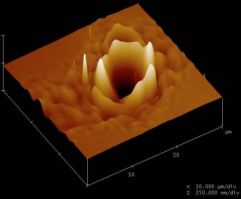 µj PMMA Si Sharp edges of the crater: ablation is predominant process involved Melted