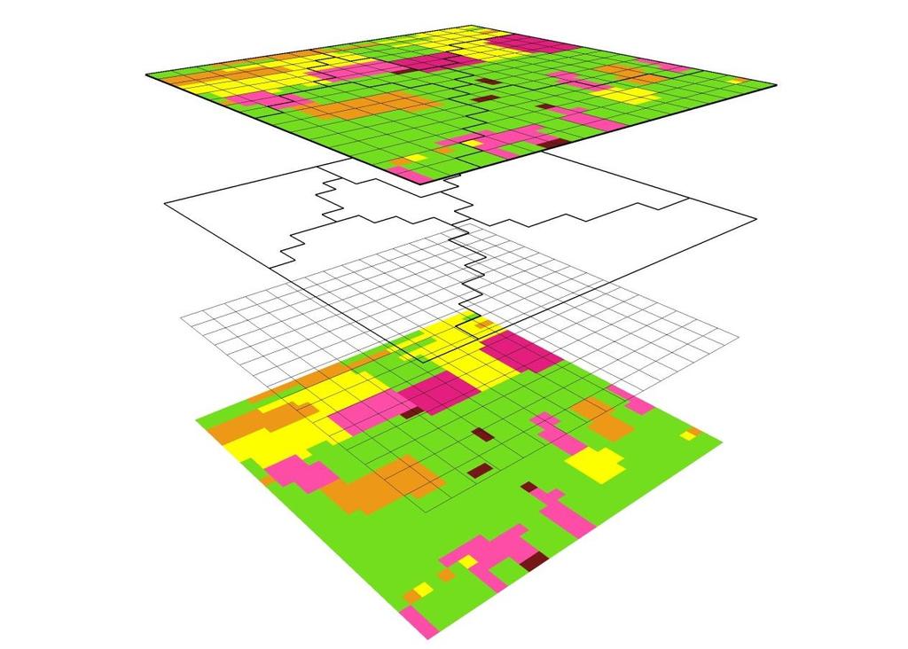 Fgure 3 Examle of how the satal schematsatons of an ntegrated model can be constructed. The bottom layer nvolves the unts obtaned from an overlay of the land use and sol mas.