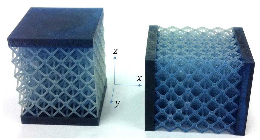 CHAPTER 5 EXPERIMENT For experimental validation of the effective properties of octet-truss, uniaxial compression test with a 3D printed octet-truss with a photo-polymer (Procast, 3D Systems) as