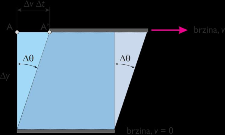 Konstanta proporcionalnosti u izrazu 1.8. je dinamička viskoznost fluida. Smično naprezanje može se izraziti kao tangencijalna sila primijenjena na površinu (jedn. 1..) pa se izraz 1.8. može pisati u obliku: dv dy (1.