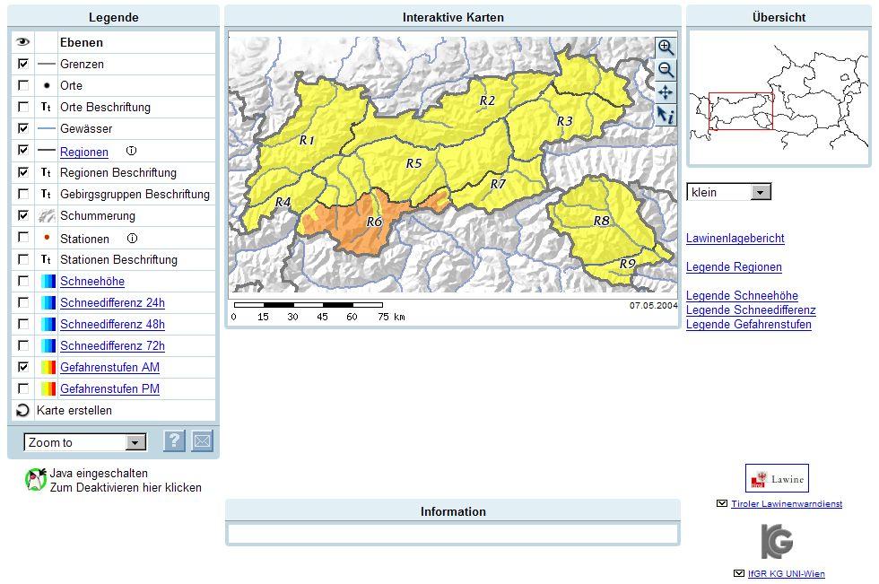 Figure 9: Example of the interactive online application - can be viewed at www.lawine.at/tirol or www.avalanche.at/tirol 4.