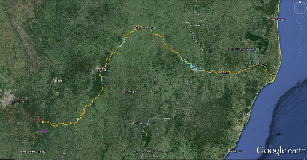 A hydro-sedimentological view of the Samarco disaster, focusing in the Rio Doce estuary and adjacent coastal zone - 2 - Samarco dams Places and Distances ~ 670 km from
