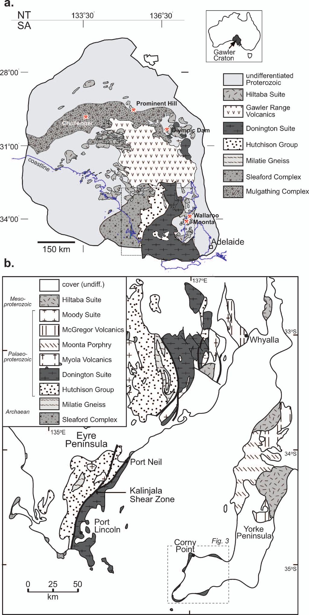 Paleoproterozoic orogenesis, Gawler Craton 451 Figure 2 Geology of the Gawler Craton, South Australia.