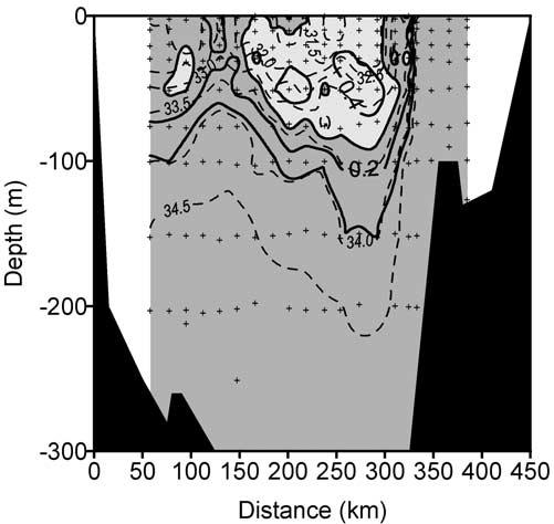 JONES ET AL.: PACIFIC WATER IN THE NORTH ATLANTIC 13-7 Figure 8. Denmark Strait Section: 1991. from available data for the presence of Pacific water in the bifurcated flow going north of Flemish Cap.