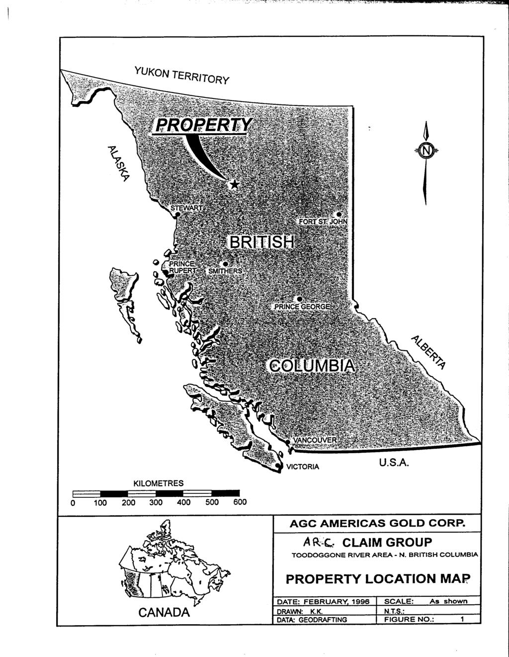 U.S.A. KILOMETRES 0 0 200 300 400 500 600 AGC AMERICAS GOLD CORP. ARa-, CLAIM GROUP TOODOGGONE RIVER AREA - N.