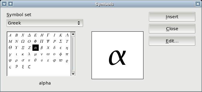 Introducerea unei formule Altă modalitate de a insera caractere greceşti este de a folosi fereastra Catalog. Alegeţi Unelte > Catalog (Tools > Catalog). Fereastra catalog este arătată în Imaginea 7.