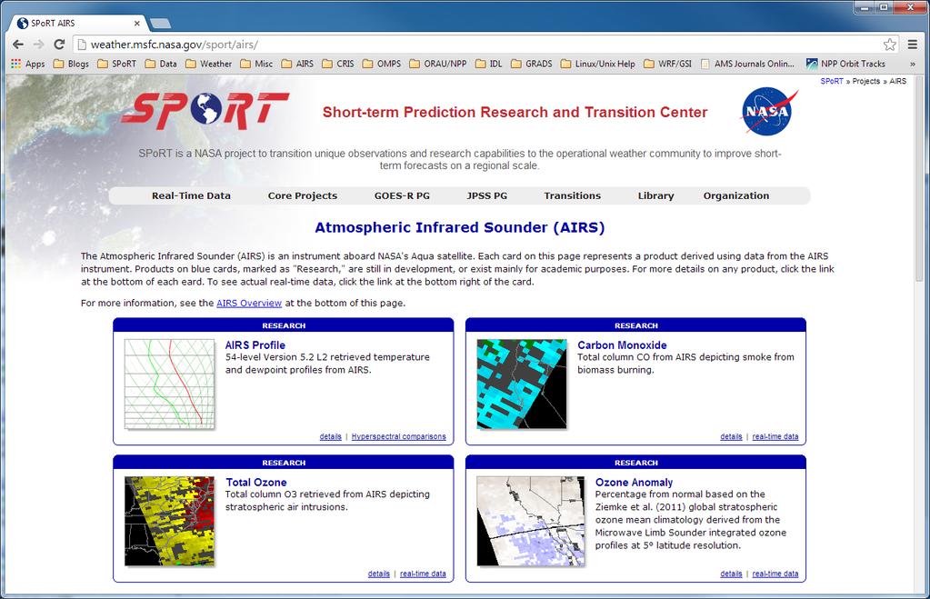 Real-Time Access Real-time image products are publicly accessible via the SPoRT webpage: http://weather.msfc.nasa.