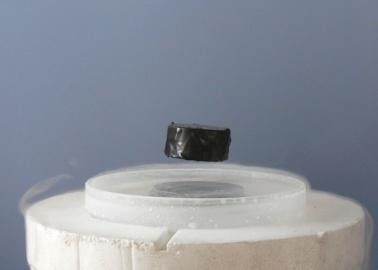 levitating above a hightemperature superconductor, cooled with liquid nitrogen.