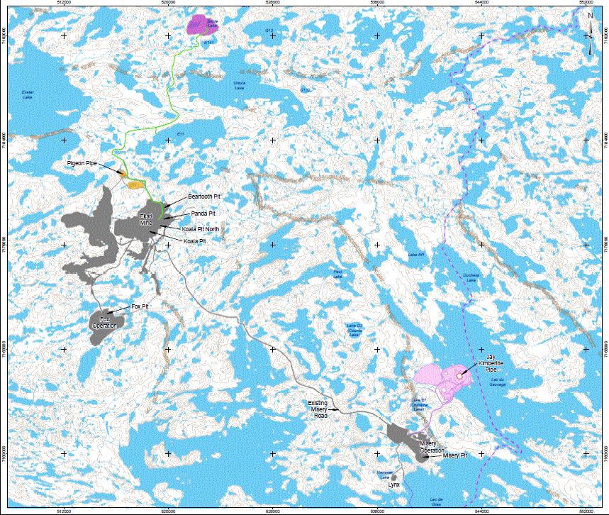 Jay: Extension of Ekati Mine Jay is located 25 km from the Ekati mine along the Misery