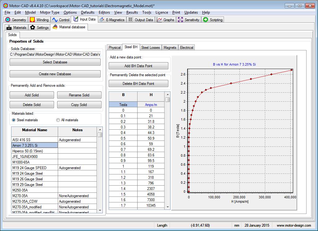Materials Motor-CAD has a materials database populated with