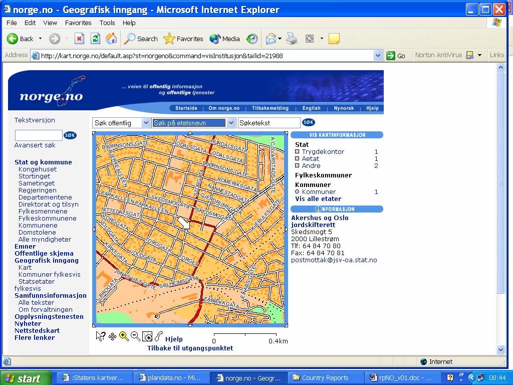 Detailed map (example for Oslo): The portal GeoNORGE is a nation wide gateway for geographic information.