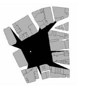 Compact urban space, squares, long and narrow streets shape this fabric. Correlational research method was used with Isovist tool to evaluate visibility.