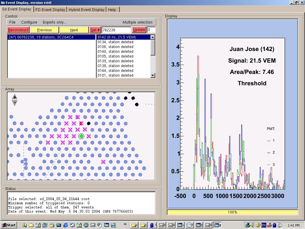θ~ 48º, ~ 70 EeV Typical flash ADC trace at about 2 km Detector signal (VEM) vs time (µs) PMT 1 PMT 2 PMT 3 Flash
