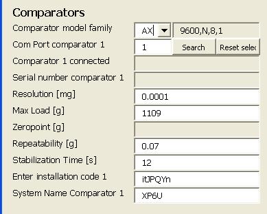 3.5. Comparator Settings In the first section the comparator is defined. Major parameters are defined by the system automatically.