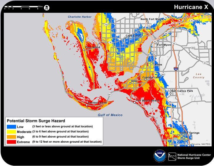 Storm Surge Maps are in AGL @ High Tide Example of 1-in-10 chance of water
