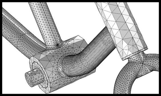 Figure 3. A partial view of the mesh (SM Model). Figure 4. Elastic limit: steady pedalling case, SM 4.