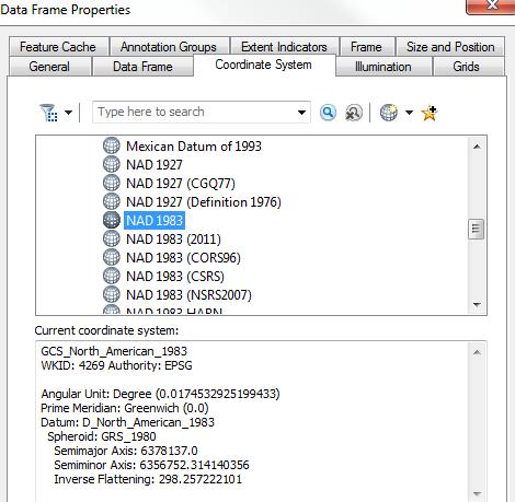 recognize that the data frame will take on the coordinate system properties of the first layer that is added - in the Data Frame Properties dialog box >
