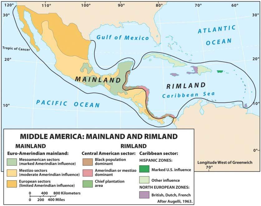 Political and Economic Fragmentation: Mainland Euro-Amerindian dominance & mestizo, or mixed ancestry persons Hacienda system & social prestige Rimland Caribbean coast & islands