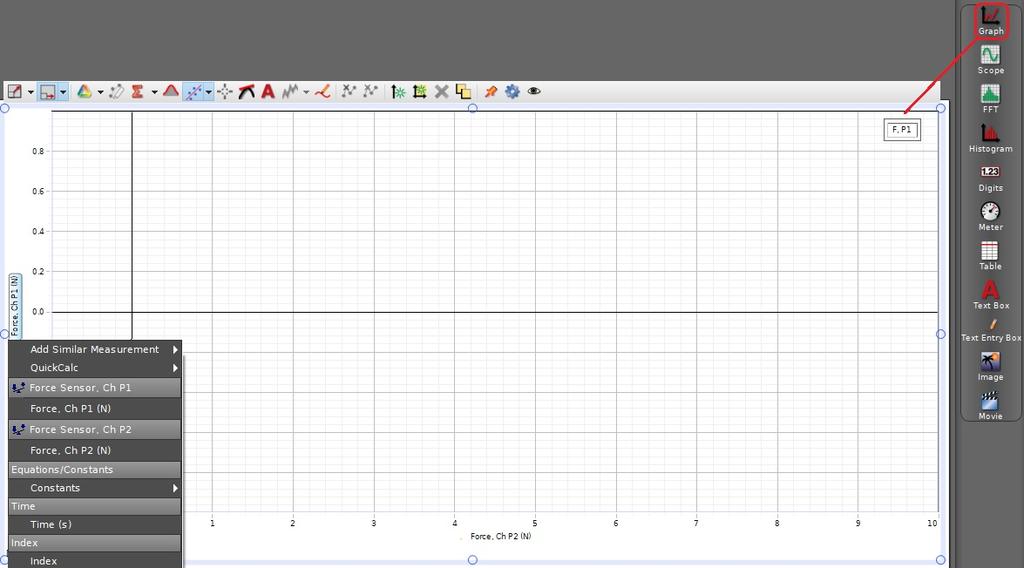 4.2 Setting up graph displays In the displays column, find the graph icon. Drag and drop the graph icon onto the white screen. A graph will pop up.