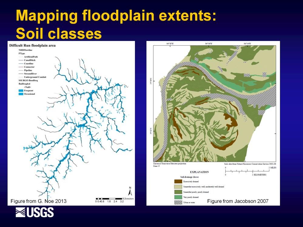 Soil characteristics including flooding frequency, drainage class, and texture can be mapped in relation to channel segments to approximate floodplain extents.