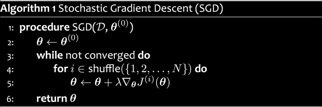 Stochastic Gradient Descent (SGD) We can also apply SGD to solve the MCLE problem for Logistic