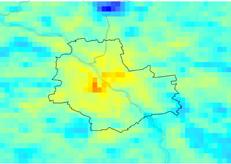 Urban core rural ring mean LST of artificial areas within city borders mean temperature in ring of pixels