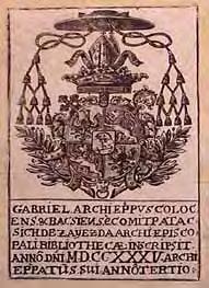 Zriedkavou výnimkou je exlibris kaločského arcibiskupa Gabriela Patačiča (1733 1745) z roku 1735 (obr. 11).