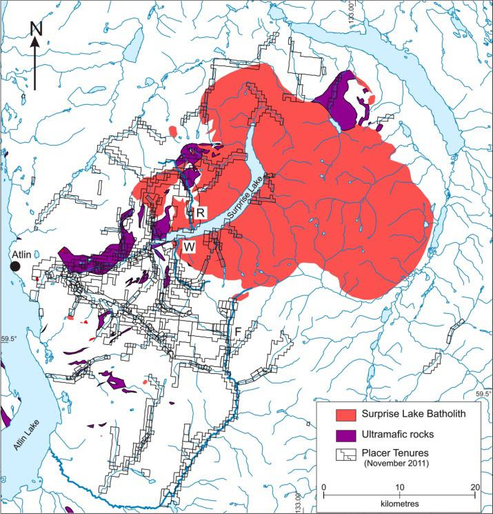 bouldery till (Sack and Mihalynuk, 2004). INTRODUCTION Atlin gold placers have been known to contain a wide variety of metallic minerals for almost one hundred years. T.L.