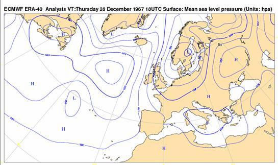648 M. Balmez, F. Georgescu 11 2.3. A trough or a low in N/ NE of Europe, in lower and upper levels, with a weak circulation in upper levels (23 cases) Fig.