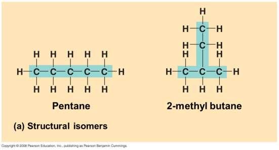 Structural Isomers 1) Structural isomers: differ in covalent arrangements of their atoms The number of possible isomers increases