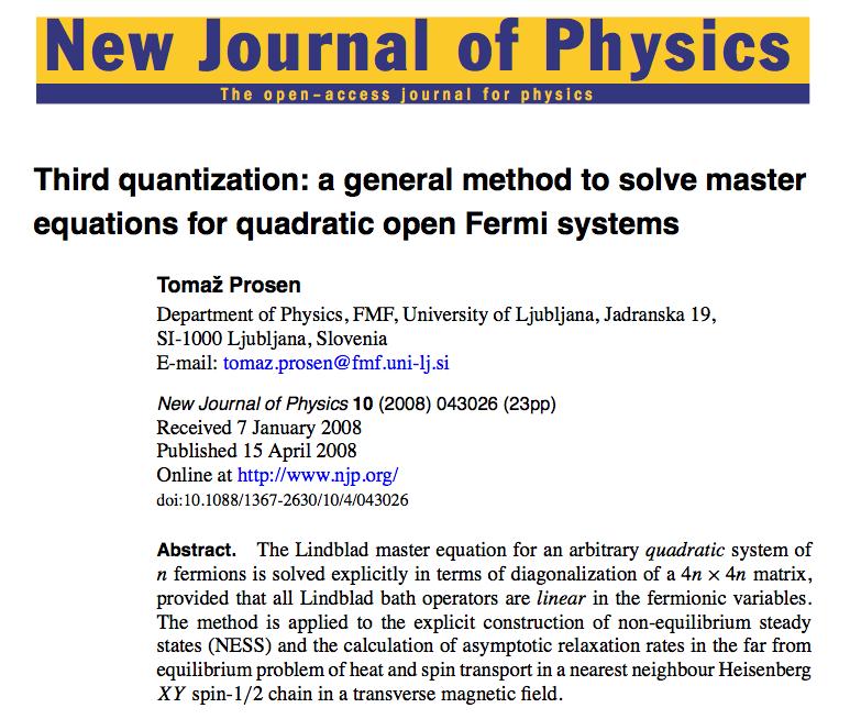Open Many-Body Quantum Systems, method I: