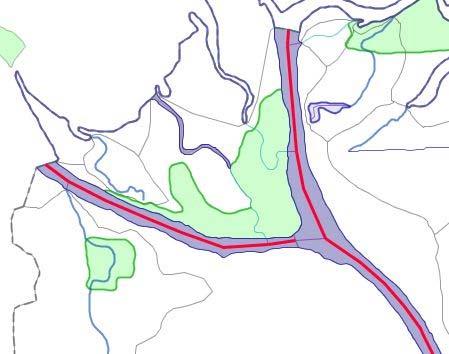 The image on the left shows the controlling routes of the two double-line river waterbodies highlighted in red.
