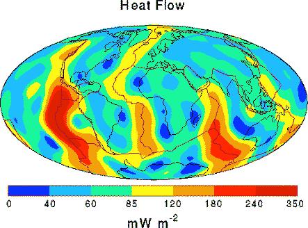 Heat flow: highest at mid-ocean