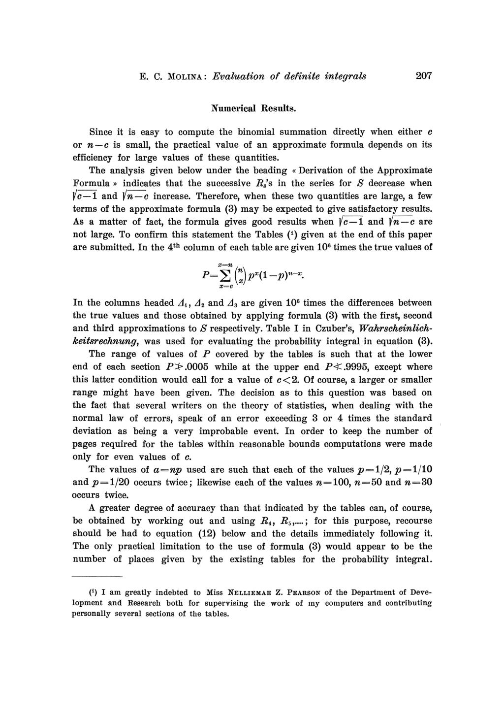 E. C. MOLINA : Evaluation of definite integrals 7 Numerical Results.