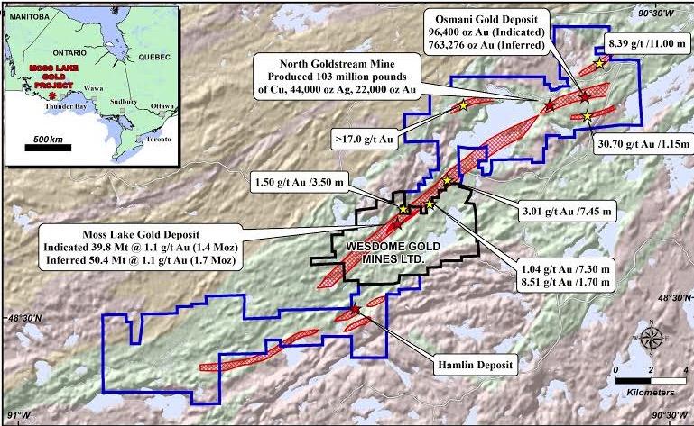Moss Lake - Coldstream Acquisition April 2016 Coldstream and Hamlin Properties are adjacent to Moss Lake deposit Purchased for $400,000 cash; and 454,545 common shares Acquisition eliminates historic