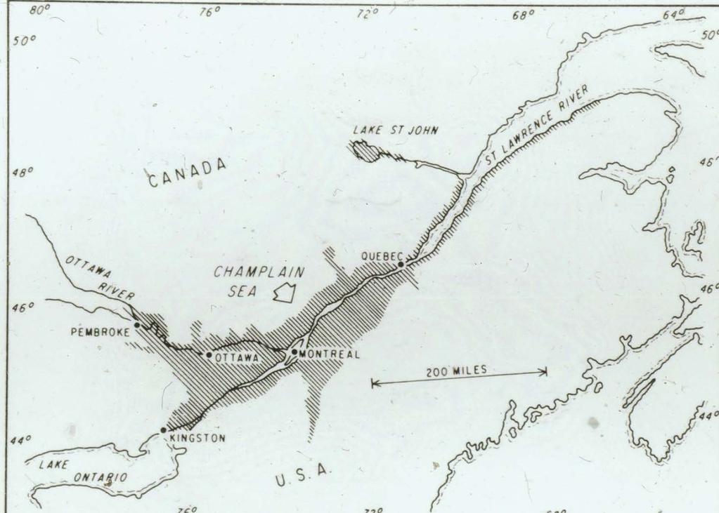 Leda clay: extent The Champlain Sea occupied the basin west of Quebec City.