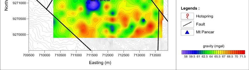 6.2 Gravity Result CBA Map shows the distribution of low gravity anomaly at the surrounding of the Mount Pancar (Figure 6).