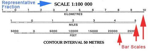 bigger the terrain is than the map. For example, 1:15.000 means that one metre on the map is equivalent to 15.000 meters on the terrain. Thus, 1 cm on the map represents 150 meter in reality.