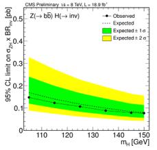 expectations Direct searches for invisible decays Model dependent constraint on decay width: ΓBSM <.