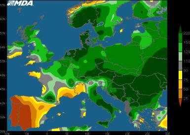PAST 72 HOURS: Showers favored western Ukraine, Belarus, Central Region, and Volga Valley this past weekend.