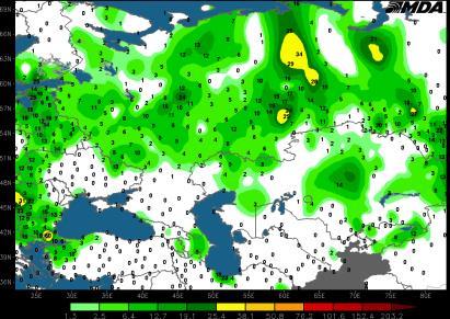 CONFIDENCE: Slightly above normal. Former Soviet Union FSU % Precipitation Coverage Past 3 Days W. Wheat S.