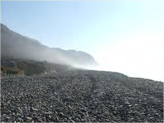Figure 4. Basaltic pebbles and cobbles down on the beach. Figure 5. Localities of obsidian samples.