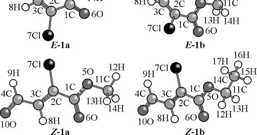 CHARACTERIZATION AND STEREOCHEMISTRY OF ALKYL 2-CHLORO-3-FORMYLACRYLATES 271 DFT(B3LYP)/6-311++G** optimized geometries of 1 and 2 the various investigations by NMR and those of the theoretical study