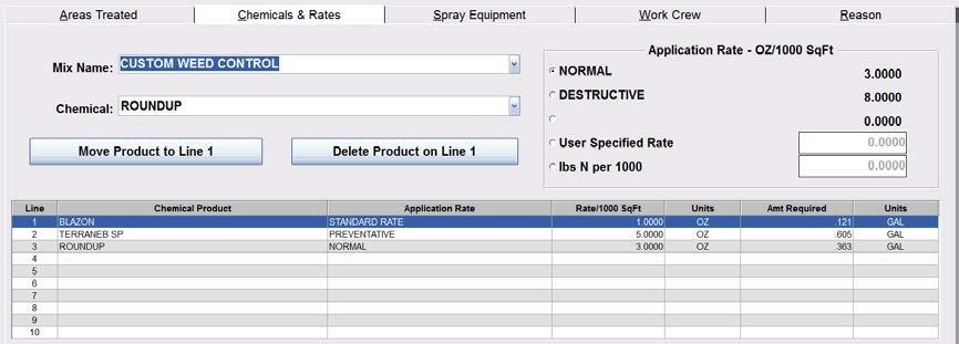 Specifying Chemicals and Application Rates The Chemicals and Rates Tab allows you to specify the Products to be Applied and their Application Rates.