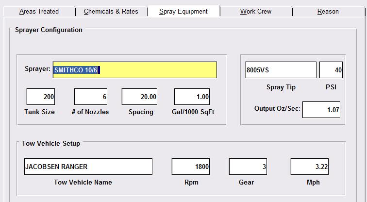Entering Spray Equipment Select a Pre-Calibrated Sprayer by clicking on the LOOK-UP tool.