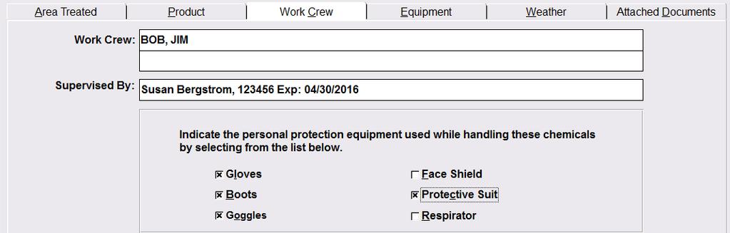 Work Crew Click on the CREW tool to select a Work Crew and copy the Crew Names into the Chemical Application. You can also manually enter the Work Crew names.