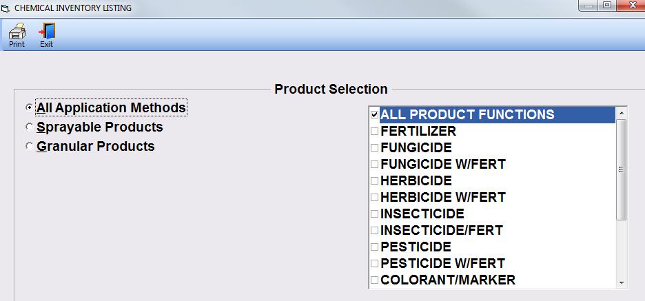 Chemical Inventory List A listing of chemicals can be printed at anytime for quick reference.