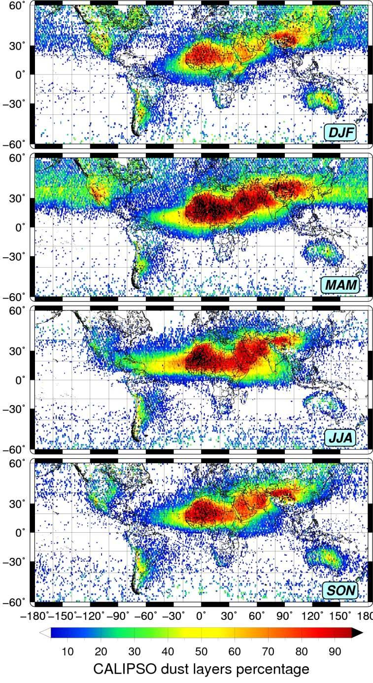 Seasonal localization of dust aerosols Detection of dust source regions and their